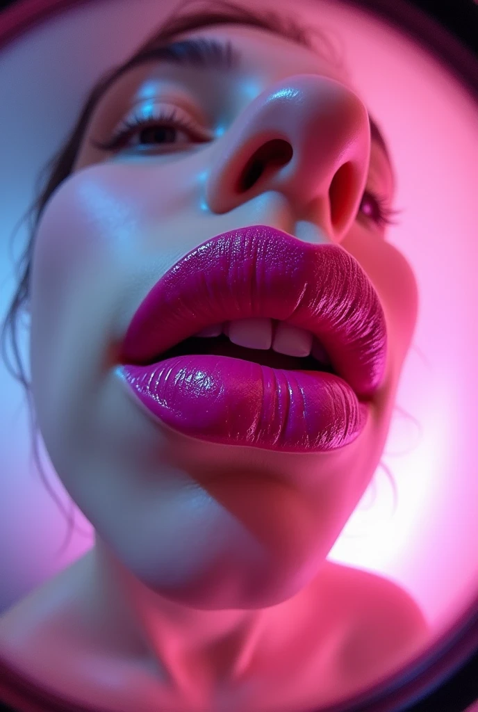 Extreme closeup of female mouth, glittery lipgloss