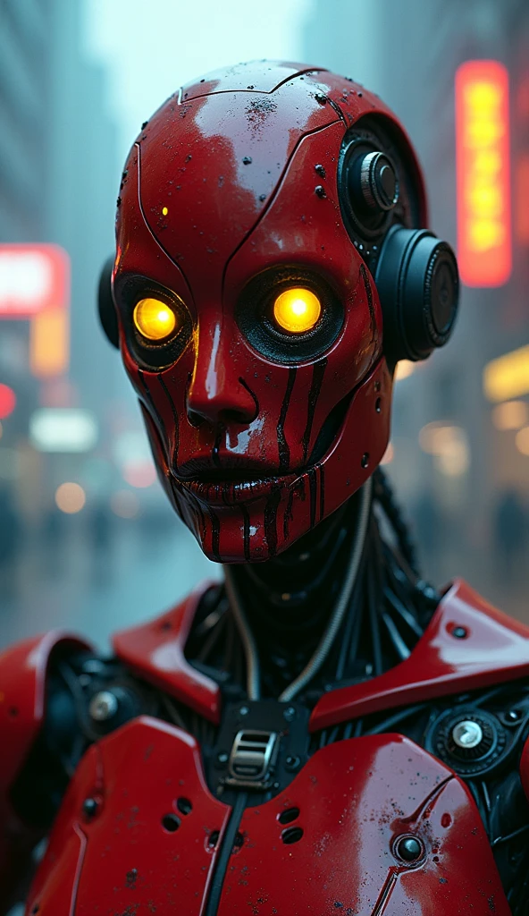 Close-up of a (((Cybernetic girl))) adorned with robotiec elements, blending seamlessly into a cyberpunk environment, (mysterious) and (brutal) ambiance, (masterpiece) of lifelive art, skull mask