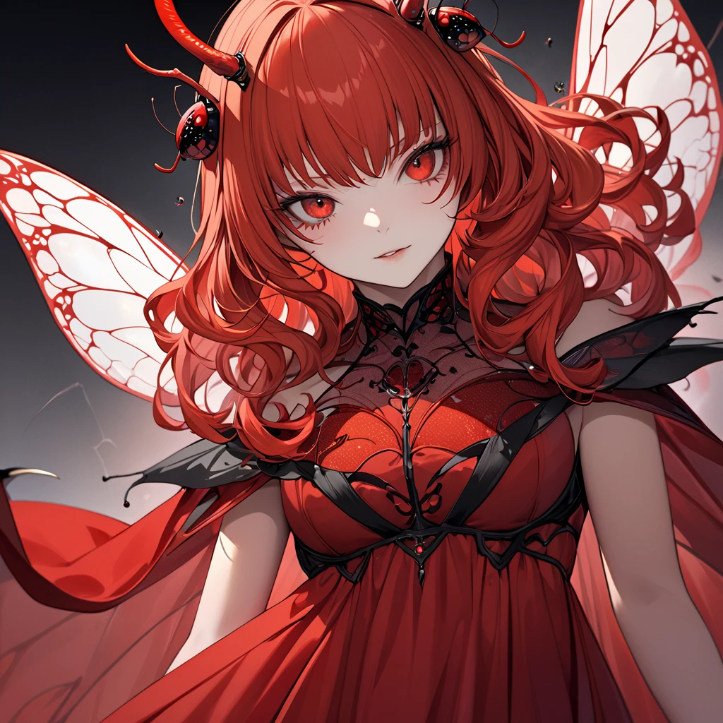 The beautiful female fly devil who has completely become an alien fly devil in body and mind is a female demon of the foreign fly with naked red hair, has compound eyes of flies, and has fly antennae and fly wings、(( best quality)), ((masterpiece)), ( Details), （ perfect face）,The Devil's Woman is a red-haired Celica with excellent proportions The Naked Woman of the Flies Devil 