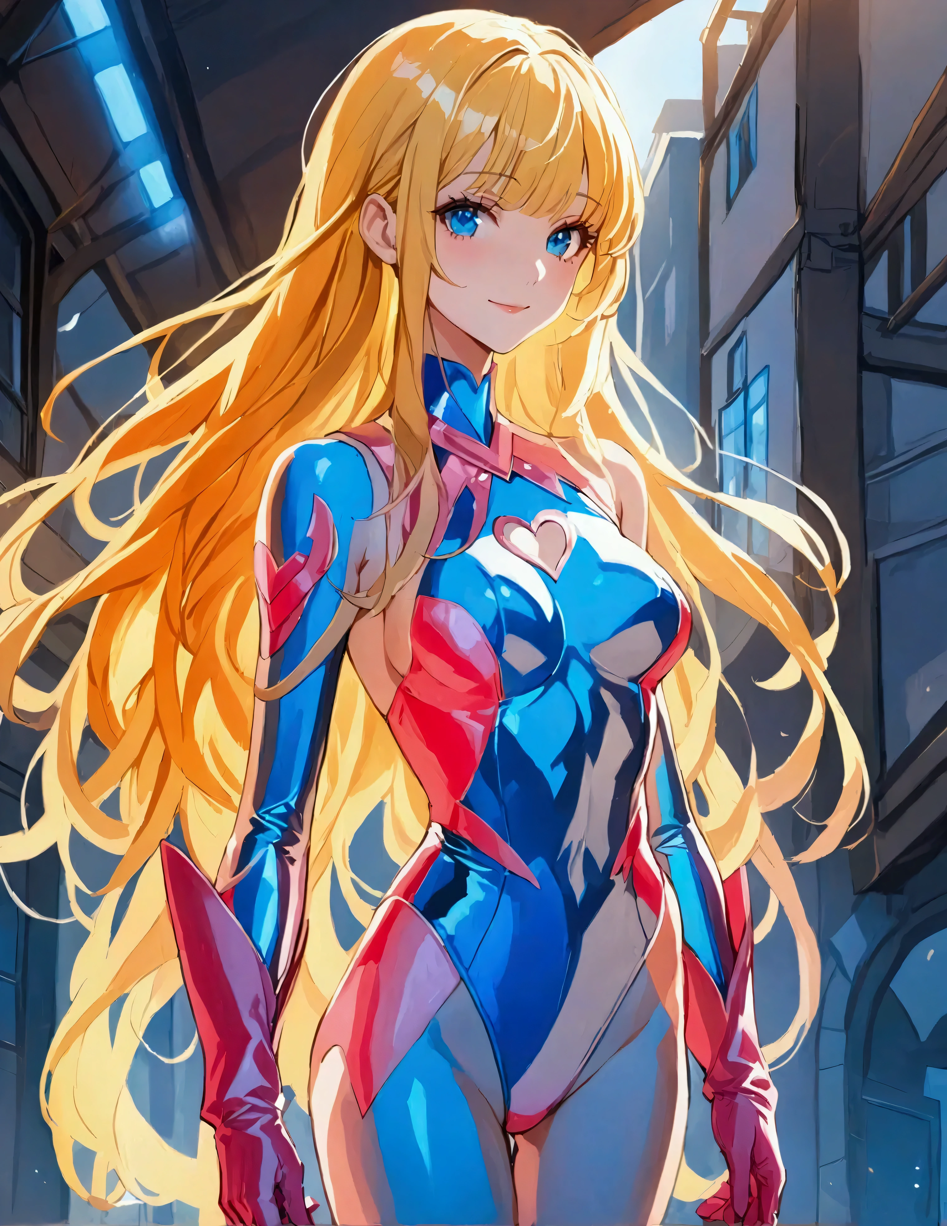 (masterpiece), (best quality), (highres), 1girl, solo, highly detailed, superhero, leotard, bare legs, matching boots, sleeveless, looking at viewer, perfect hands, perfect eyes, perfect leotard, perfect legs, perfect arms, perfect fingers, medium breasts, (pink leotard), standing, (blonde hair), long hair, knee boots, blue eyes, (heart cutout), cute face, hair down, bangs, sleeveless, pink gloves, pink footwear, smile, full body with costume, Simple background, multiple views of the same character,model sheet,chatacter sheet