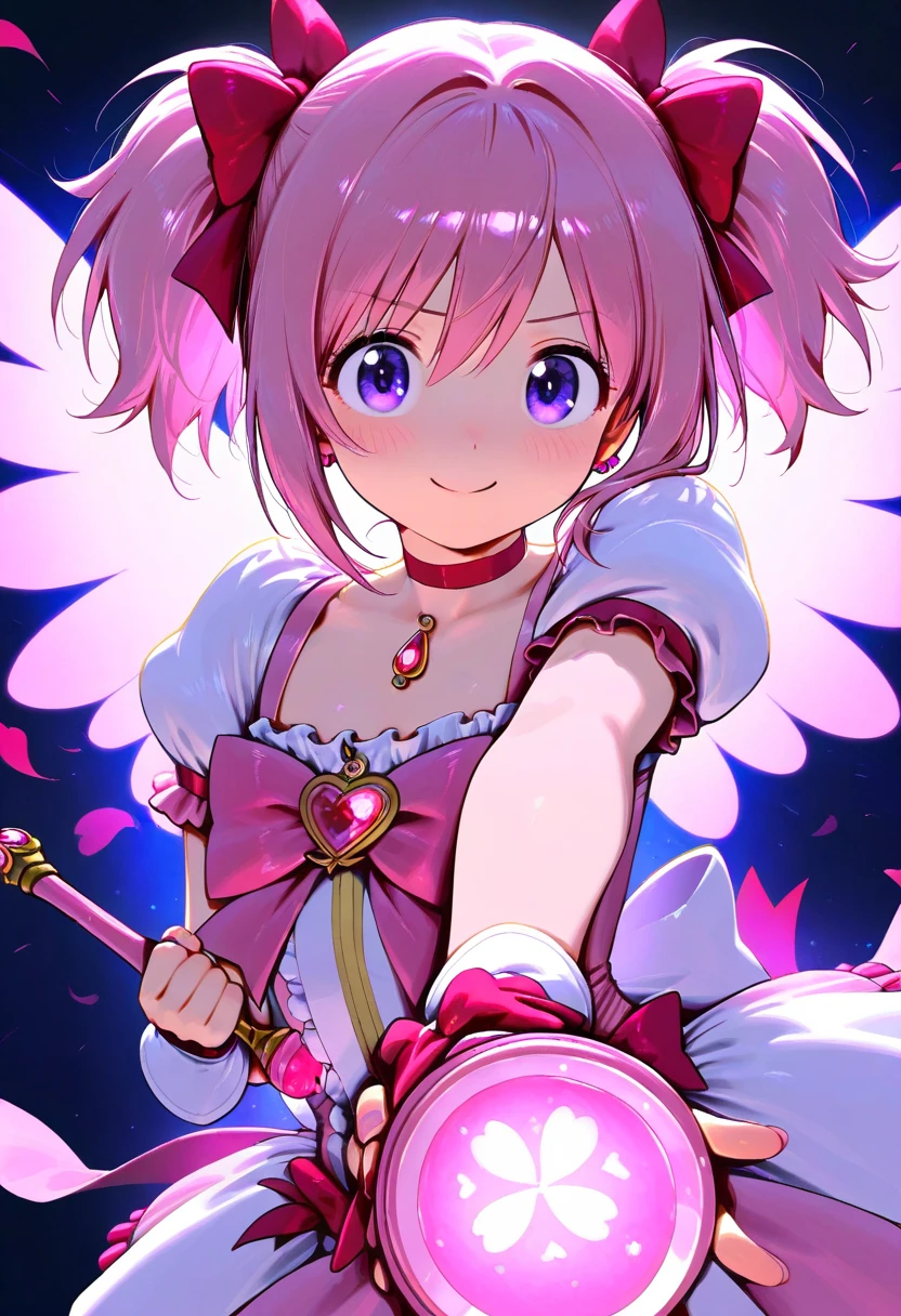 masterpiece, best quality, very aesthetic,dramatic lighting,1girl, solo, kawaii,magical_girl, smile, dynamic_pose, long magic wand