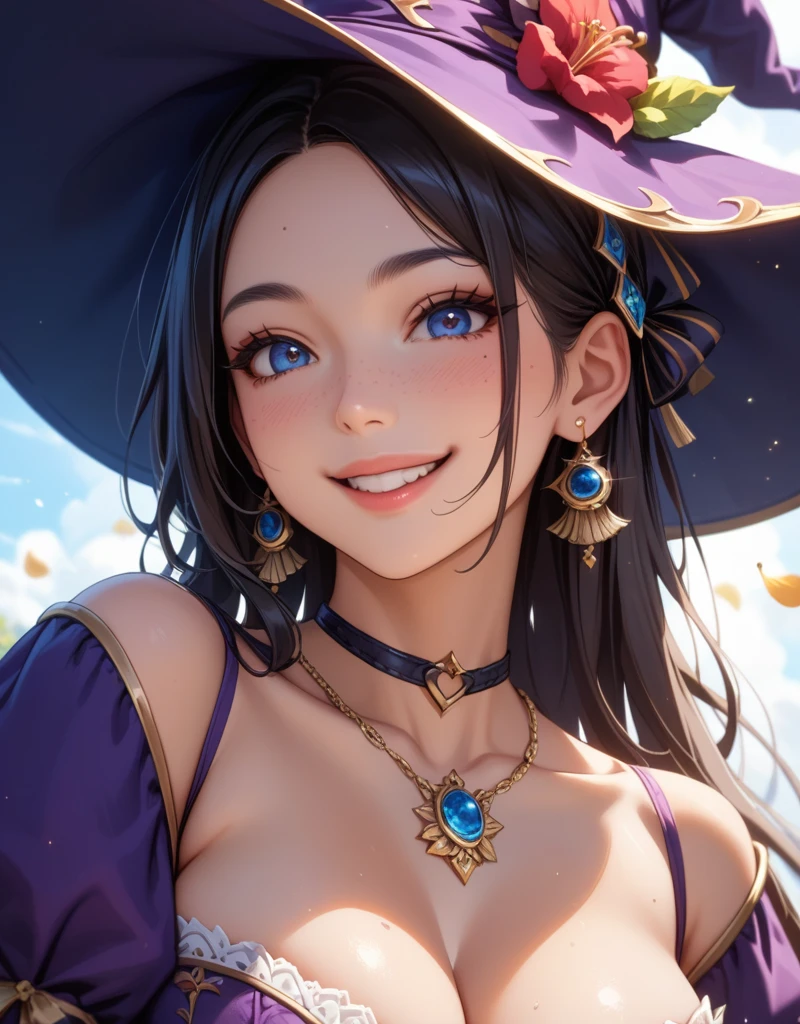 #Basics A girl is posing for a photo, (((One Girl))), (((Baby Face:1.4)) + ((cute:1.4)) + ((15 years old))),
break
#Clothing Accessories
((Wizard Costume) : ((Blue clothes) + (Wide sleeves) + (Long sleeve)) + ((Purple Robe)) + ((Black witch hat)), Have a magic wand, wizoutfit,
break
#Features
((Black Hair)), ((Ashime Bang + Long side bangs)), (((Straight Long Hair) : Long Hair + Voluminous Hair + Straight hair)),
((Droopy eyes:1.4, Big eyes:1.2), blue eyes),
break
#background environment
((noon + Sunshine, Fantasy World, Mountainous Regions)),
#Facial Expression Pose
((smile, blush), (Relaxed standing, hand in own hair)),
#composition
((Face the camera, (Angle from the front), (Cowboy Shot))),
break
#Body parts elements
(Slim figure),
(Detailed Hair, Beautiful Hair, Shiny Hair),
(double eyelid, Long eyelashes, Thin eyebrows:1.4),
(Expression of fine eyes, Beautiful and delicate eyes, Sparkling eyes, Eye Reflexes, Glitter Eyeliner),
(Human Ear),
(Beautiful Nose, Thin Nose),
(Glossy Lips, Beautiful Lips, Thick lips), (Symmetrical facial features),
(Detailed skin, Textured skin, Beautiful Skin, Oily skin),
break
#Quality Image Quality Common
(((Highest quality)), ((masterpiece)), ((Very detailed))), ((Ultra-high resolution)), ((16K, 1080P)), ((Full HD)),
(Anatomically correct), (Realistic), (3DCG), (Oil painting),
((comics, anime)), (CG illustration), (RAW Photos),