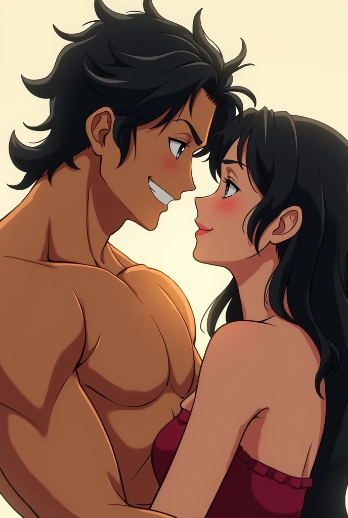 masterpiece, best quality:1.3), 1boy and 1girl, Side by side, Group photo, intimacy, Look at each other, indoor background, onepiece, monkey d Luffy, boa Hancock,