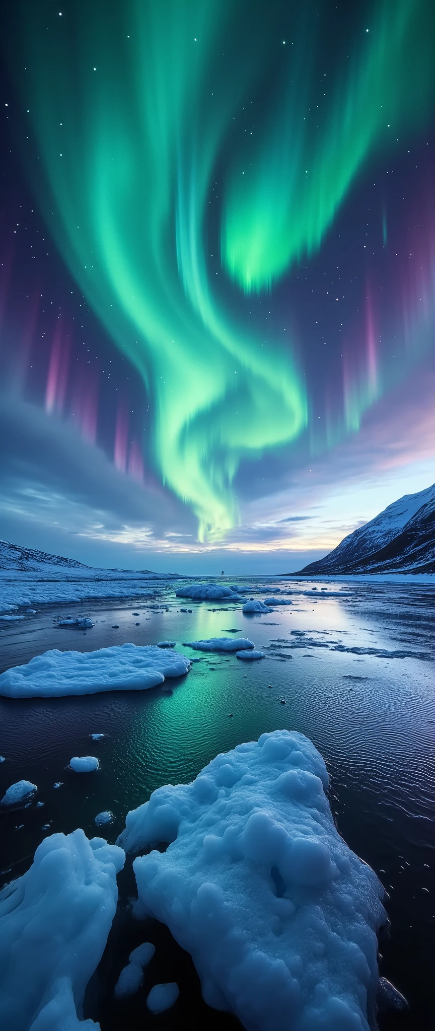 (masterpiece:1.2,Outstanding quality,Mirror finish, Cinematic Experience),8k,16k,wallpaper,( RAW Photos),( photorealistic ),(Aurora over a glacier:2.0),(Northern lights seen at Jökulsárlón Glacier Lagoon:2.0),(Iceland),(Spectacular landscape photos ),( dynamic),(Vivid colors:2.0),( Beautiful Gradations :2.0),(Diffuse reflection of light:2.0)