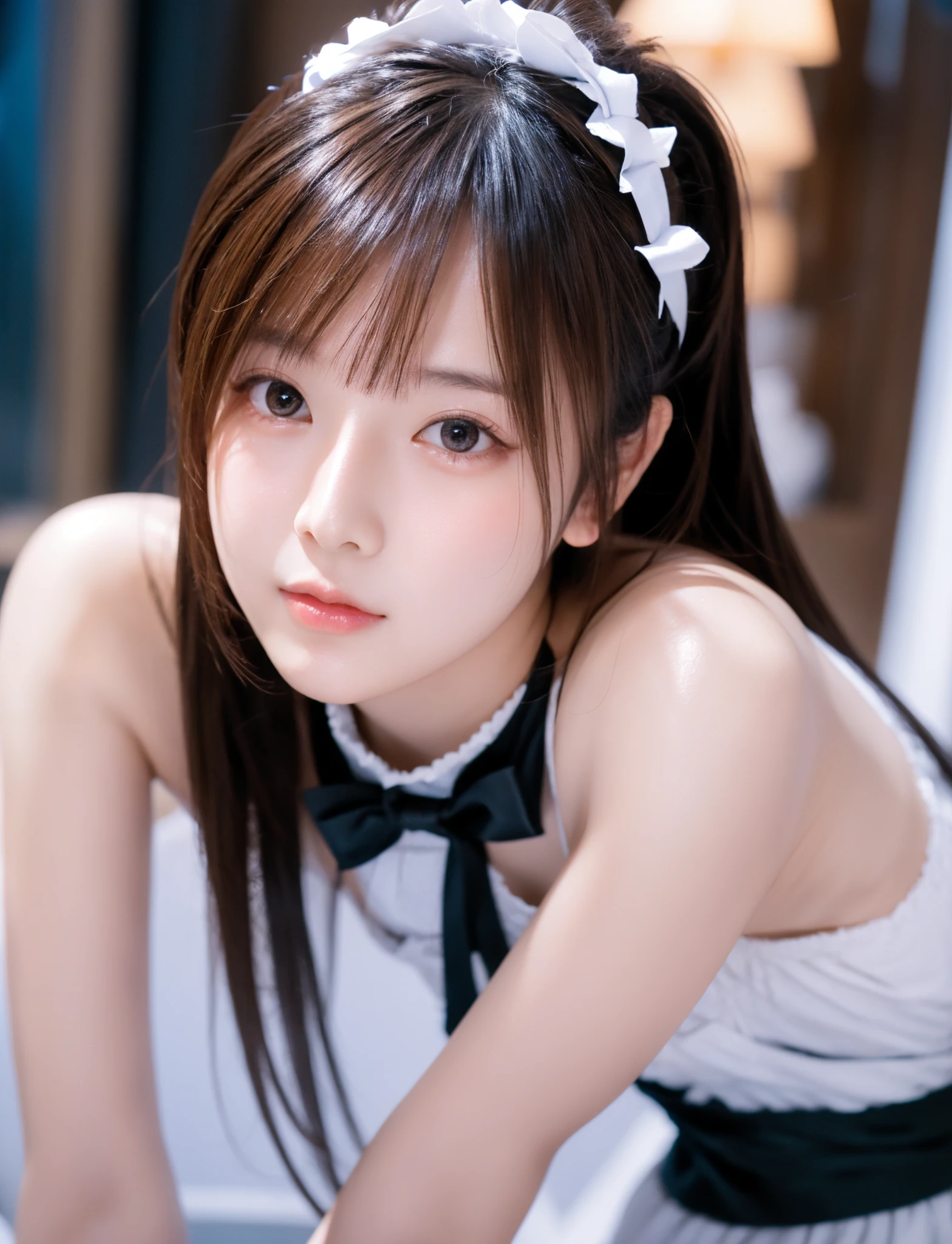 Maid,cute pretty girl,masterpiece,high definition,4k,8k,16k,odango hairstyle,black hair,slender body