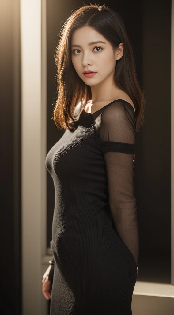 (((Are crying)))、(Wearing an elegant black dress)、(Close your eyes)、(arms are behind back)、 (Kneeling)、(Shoot from above)、 ((Best Quality, 8K, masterpiece :1.3)), Full body、beautiful girl with perfect figure :1.4, Slender Abs :1.1, ((Huge breasts :1.2)),Ultra-detailed face and skin