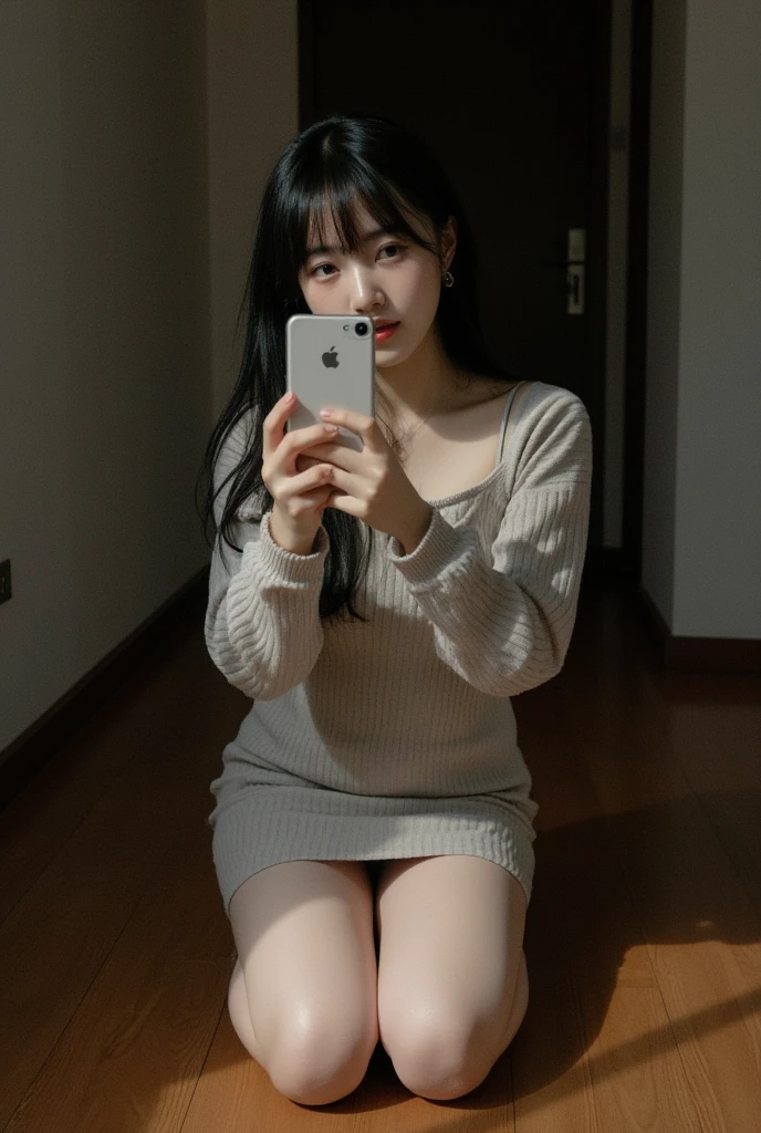 araffe woman sitting on a chair taking a selfie with her phone, heonhwa choe, gorgeous young korean woman, attractive pose, ulzzang, instagram model, korean girl, blackpink jennie, 19-year-old girl, 4 k ], 4k], jaeyeon nam, good young girl, 8k selfie photograph, 2 4 year old female model