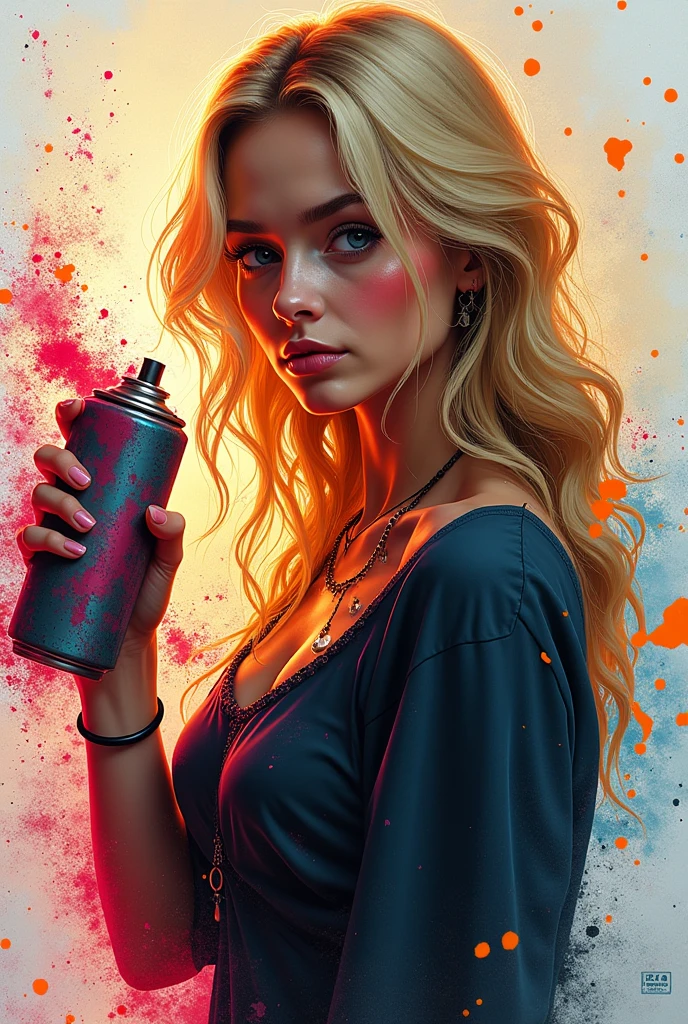 Acid wash effect, beautiful woman, mid body, perfect anatomy, centered, approaching perfection, dynamic, highly detailed, UHD, concept art, smooth, sharp focus, illustration, graffiti airbrushing techniques, high definition, accent lighting, contrasted with bright paint colors