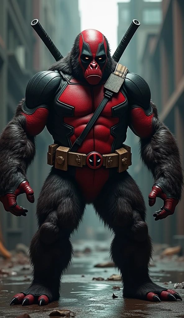 Creater Gorilla Deadpool mix Wearing glasses a trench coat in style dragonball