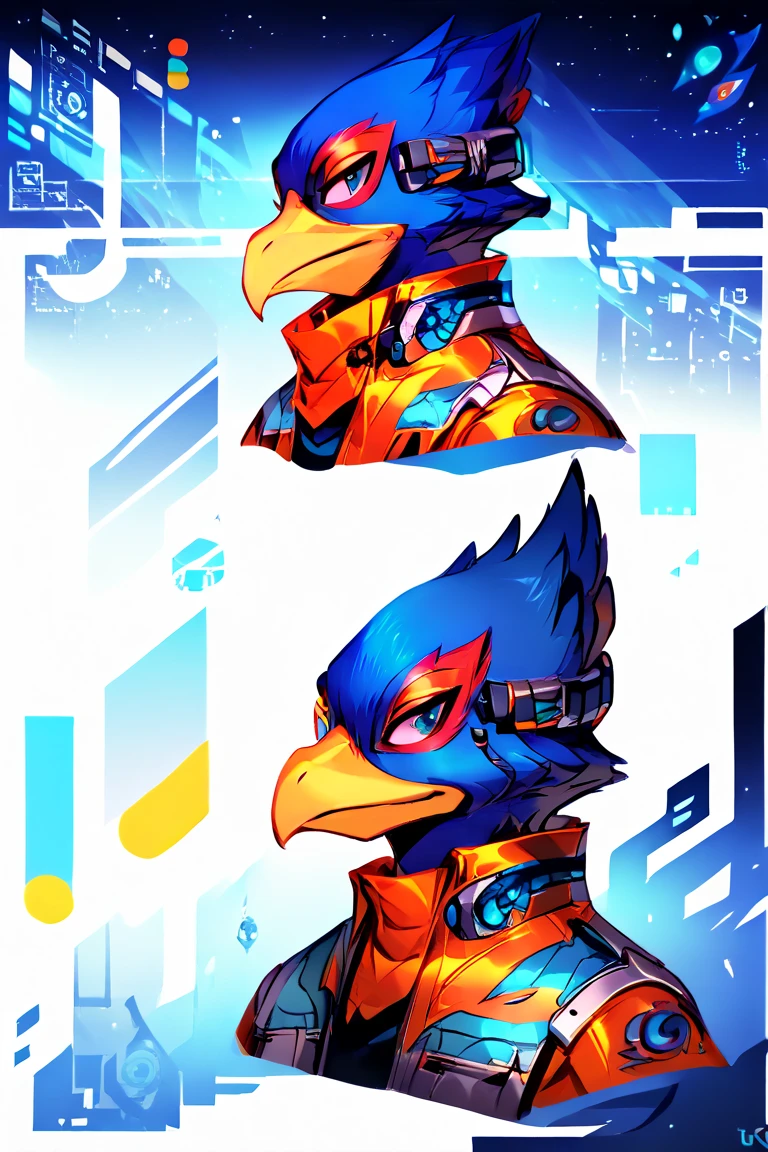 score_9, score_8_up, score_7_up, score_6_up, 1boy, solo, Falco lombardi, inside spaceship, beckoning, straight on, Character Design Sheet, reference sheet, (full body, from side, front:1.1), upper body, Concept Art,