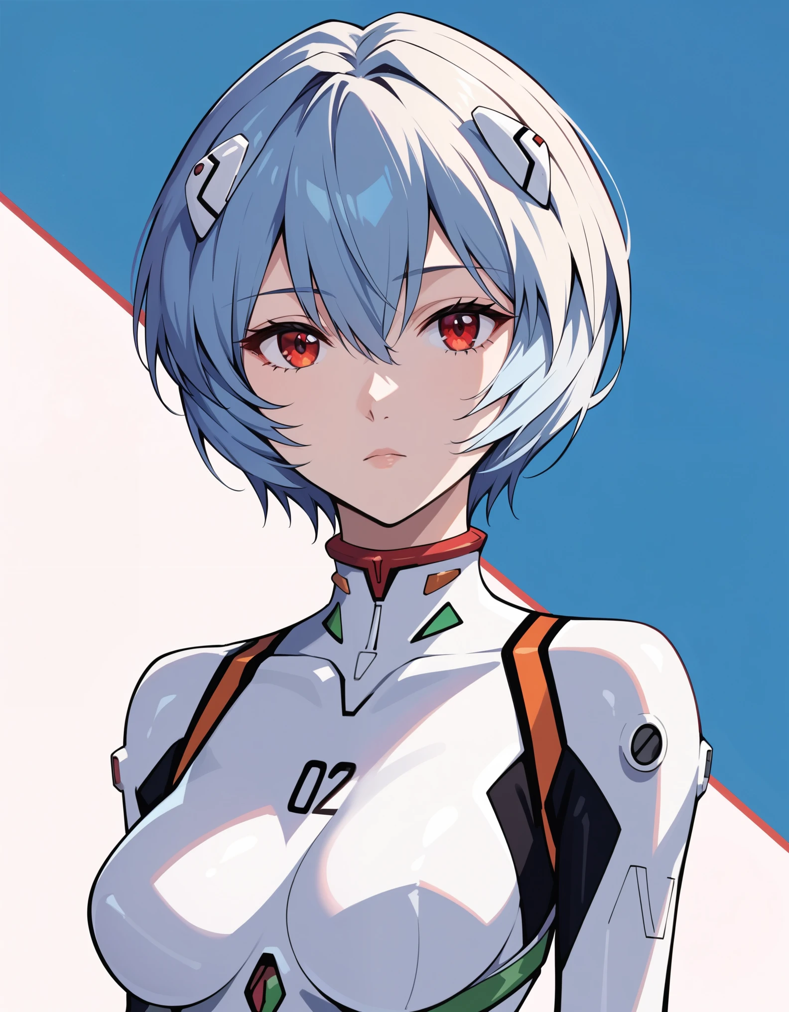 score_9, score_8_up, score_7_up, score_6_up, score_ANIME, looking at viewer, 1girl, ayanami rei \( neon genesis evangelion\), expressionless, red eyes, (number 00 on chest), medium breasts, close up, white bodysuit,