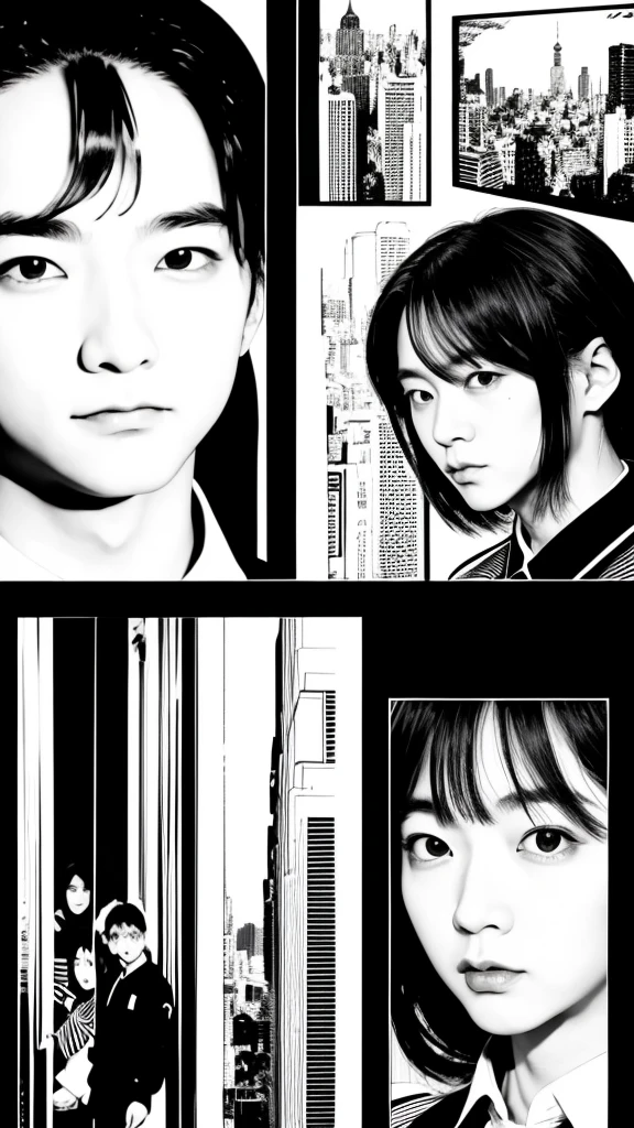 Monochrome Comics、Four-panel comic strip 、(masterpiece,   best quality:1.2),     chrome comics      、Japanese Manga  、   Chinese style comic   、Draw in 2 frames