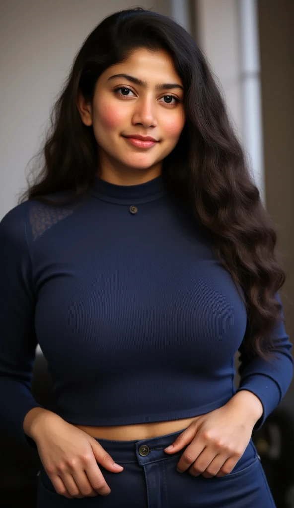 32k, RAW Photos , (Highest quality, detailed:1.2), Ultra-high resolution, Age 35 , (非常に繊細でdetailed), (非常に複雑なdetailed), masterpiece, Highest quality, (Shiny skin),  Clear lines, Mysterious woman, Curly Hair, soft, Perfect body, Big Breasts, Cute Smile, ((Black Hair)), Bambi Face, V-neck shirt, (leaning forward:1.3), (hands on knees:1.3), 