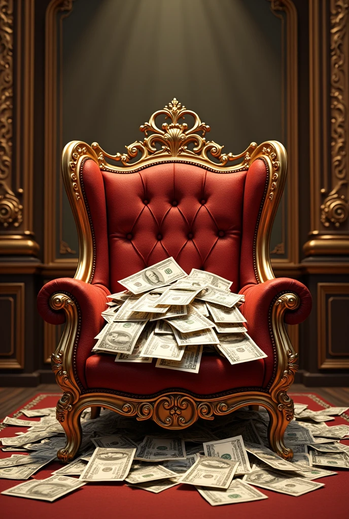 [Crown emoji] Envision an opulent throne made entirely of various global currencies, surrounded by a mesmerizing display of financial symbols. The scene should exude extravagance and dominance, highlighting the allure of wealth. Focus on realistic rendering to bring out the intricate details of banknotes and coins. The resolution should be 8K, ensuring that viewers can appreciate the richness of the composition.