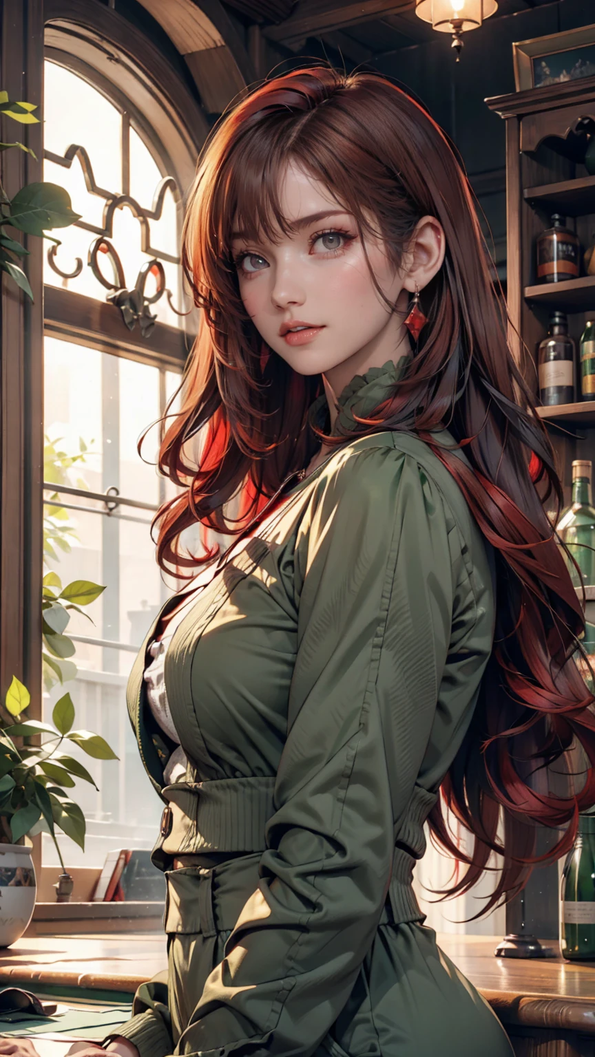 A young and charming woman,Sit back in a chair and rest