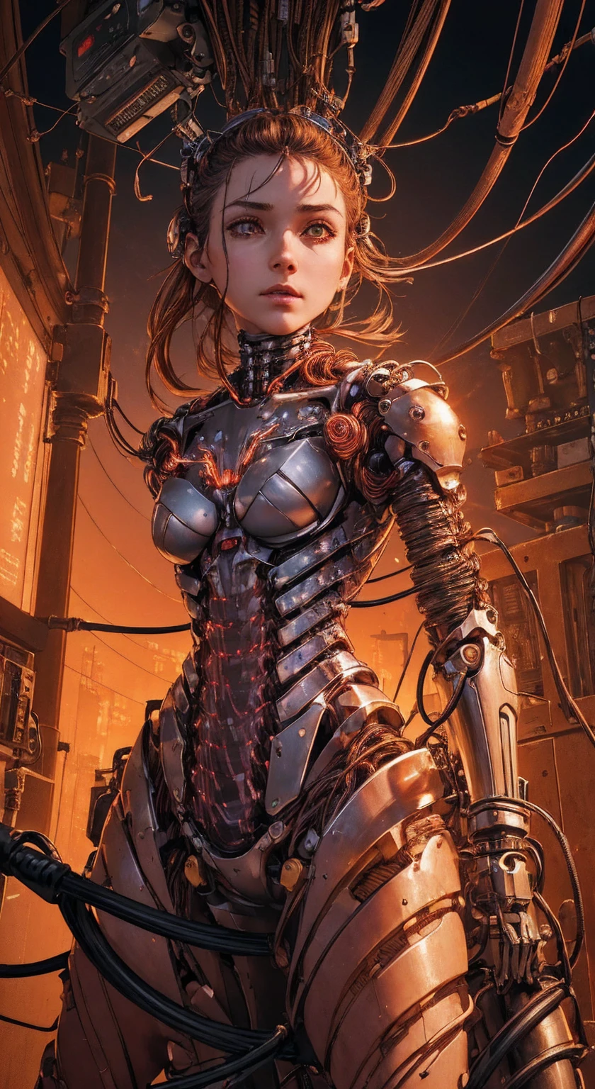 masterpiece,high quality,best quality,4k,super detailed,4k,focus sharp,1girl,(mechanical parts:1.8),standing,body,(heterochromia),closeup,mechanical city background, clouds,red hair,short hair,side of head shaved,(looking at viewer:1.6), good eyes,<lora:reelmech:0.7>, <lora:add_detail:0.7>, <lora:LAS:0.6>