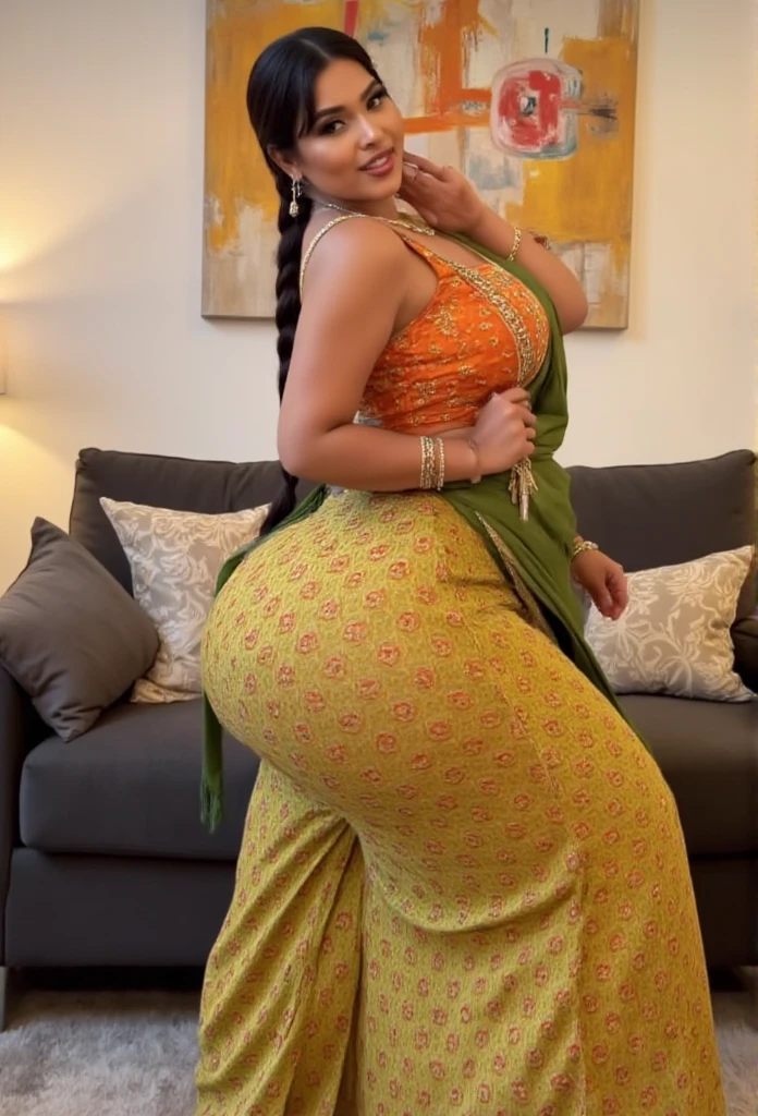POV from behind 😍 seen from back,big back ass view, Direct big ass back body view Attractive dressing Beautiful Shaggy long hairs,perfect facial pink eye makeup features of well dressed covered face Women in bedroom empty hand's ,looks like gorgeous wife giving a eligent pose wearing princess saree blouse dress,soft saree, ((with big body curves, attractive queen diamond crown full dressed princess saree blouse clothing,bouncy breasts:2.4 thin waist,big wide hips,huge Big ass,ass covered,cuverd hips+thighs but gigantic thighs)) wearing thick long scarf with princess sexy attractive long hair clothes full body clothing blue saree blouse clothes flowen long  dupatta as scarf 