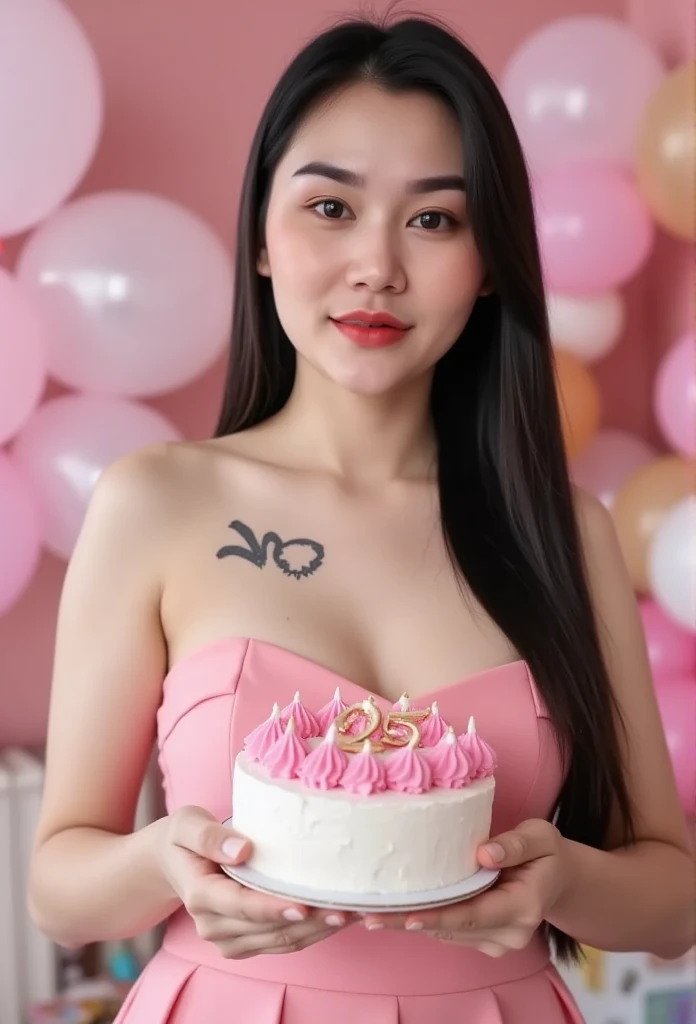 The woman is sitting on the couch with a small white Pomeranian crawling on her lap, in front of a birthday cake, making a wish on the birthday cake, celebrating her birthday, she is around 25 years old, tanned skin, facial features delicate, beautiful smile,