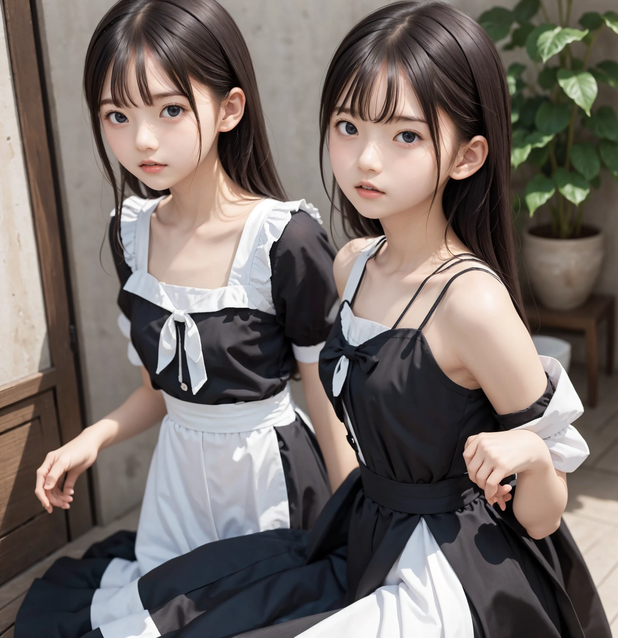 Maid,cute pretty girl,masterpiece,high definition,4k,8k,16k,odango hairstyle,black hair,slender body