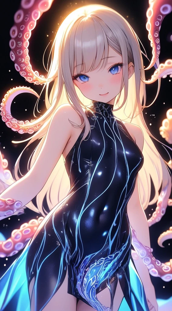 Sydney Sweeney (age current) in an extremely revealing silvery space swimsuit, bubble dome, ray pistol, she is being grabbed by an tentacled alien bug, alien world