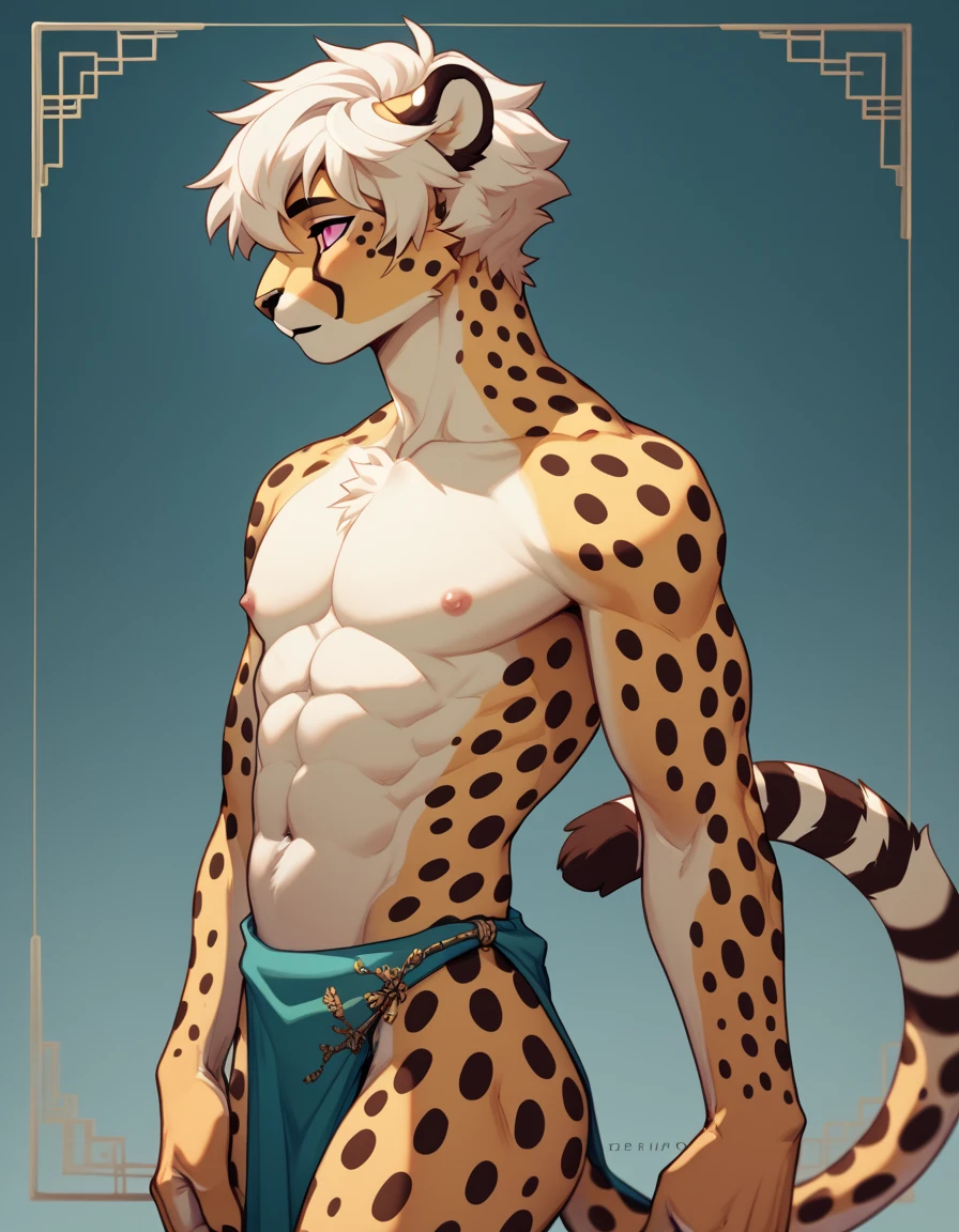 a furry male anthro Serval standing with his hands behind his back. He is wearing underwear and is depicted in a simple background. The artwork should be in a front view perspective. The image should be of the best quality, with ultra-detailed features and a realistic, photorealistic style. The colors should be vivid and the lighting should create a professional and visually appealing effect. The inspiration for this artwork comes from artists such as buta99, bebebebebe, inu-sama, and shmutzo.