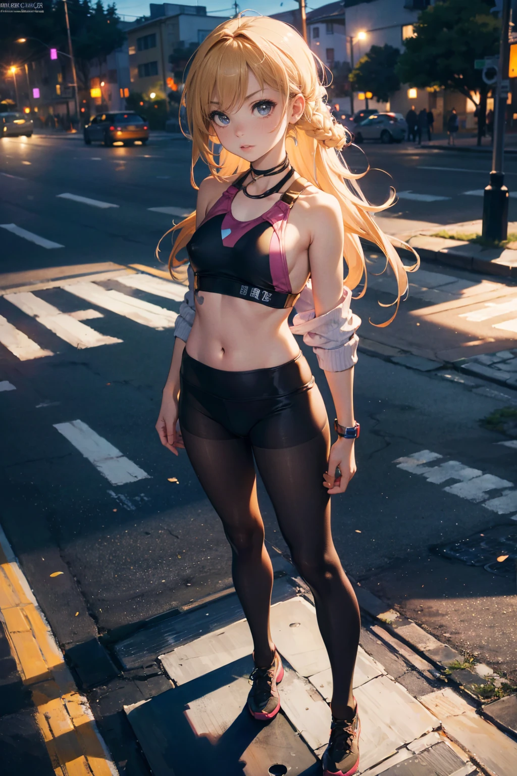 Fischl(genshin impact), extremely detailed, 1 girl,snowy, winter,(((purple hoodie, black embroidery))),(((tiny miniskirt))),realistic anime, 4k, wallpaper, smiling,wide hips, small breasts, see through,(((street))), (((skirt lift))), (visible cameltoe), (( black fishnet)), ((cleavage cutout)),(((street))), full body, (((eye patch)))