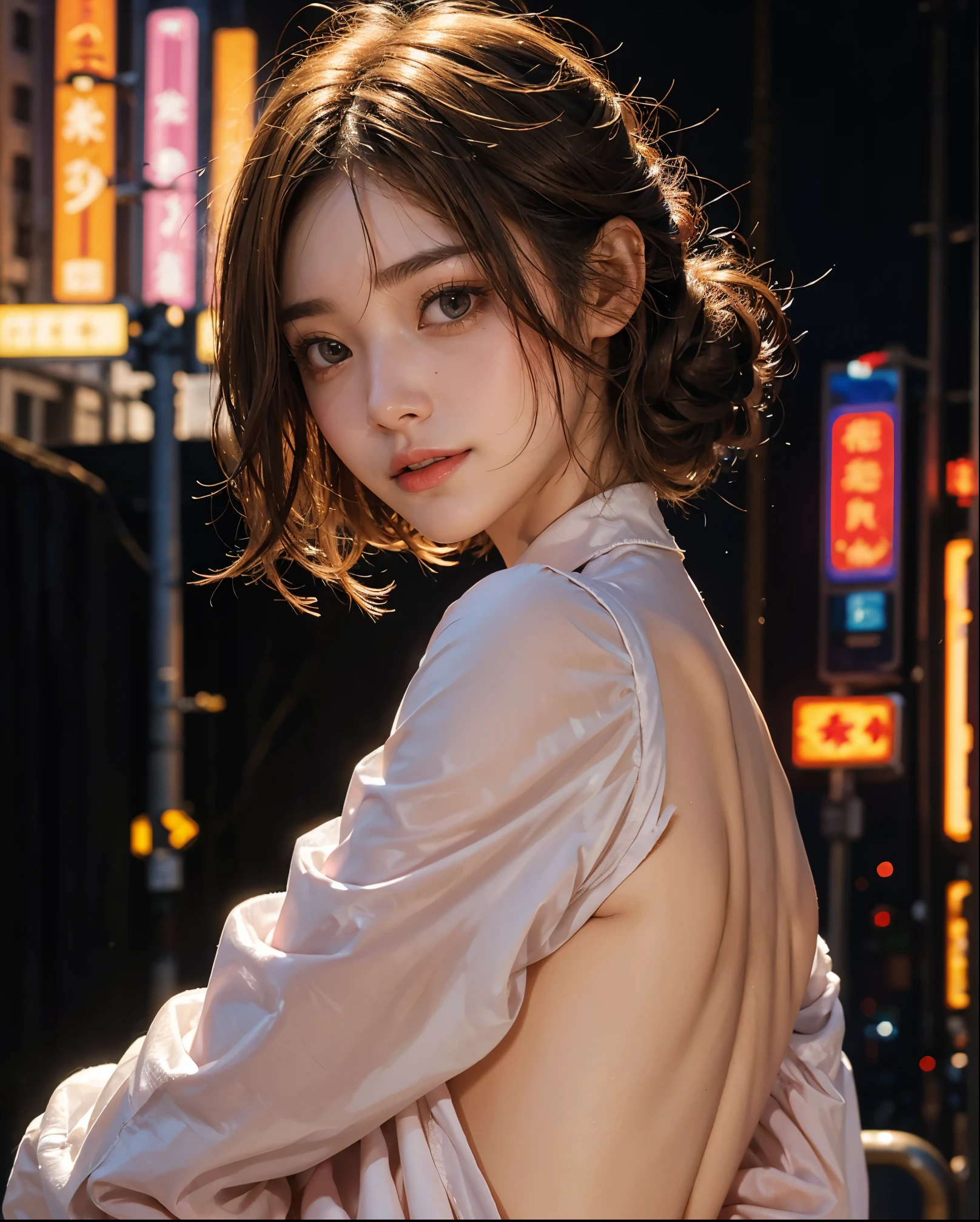 From the side From the side, Hip Up,((Adiline)), Sideways pose, Random Pause, night中に, (とても繊細でbeautiful作品です), (masterpiece), 1 Girl, Casual wear, Very detailed, Charmな表情, beautiful clear eyes, Blue Eyes, Delicate pearl necklace, Delicate earrings, Simple blur background, Extreme Detail, beautiful, Charm, Ultra-fine painting, Delicate face, Delicate figures, Thin clavicle, Nice lips, Softback, Mix 4,(8K, RAW Photos, Highest quality, masterpiece:1.2), (Realistic, Realistic:1.37),1 Girl,cute,Cityscape, night, rain, Wet, Professional Lighting, Photon Mapping, Radio City, Physically Based Rendering, Above the waist,