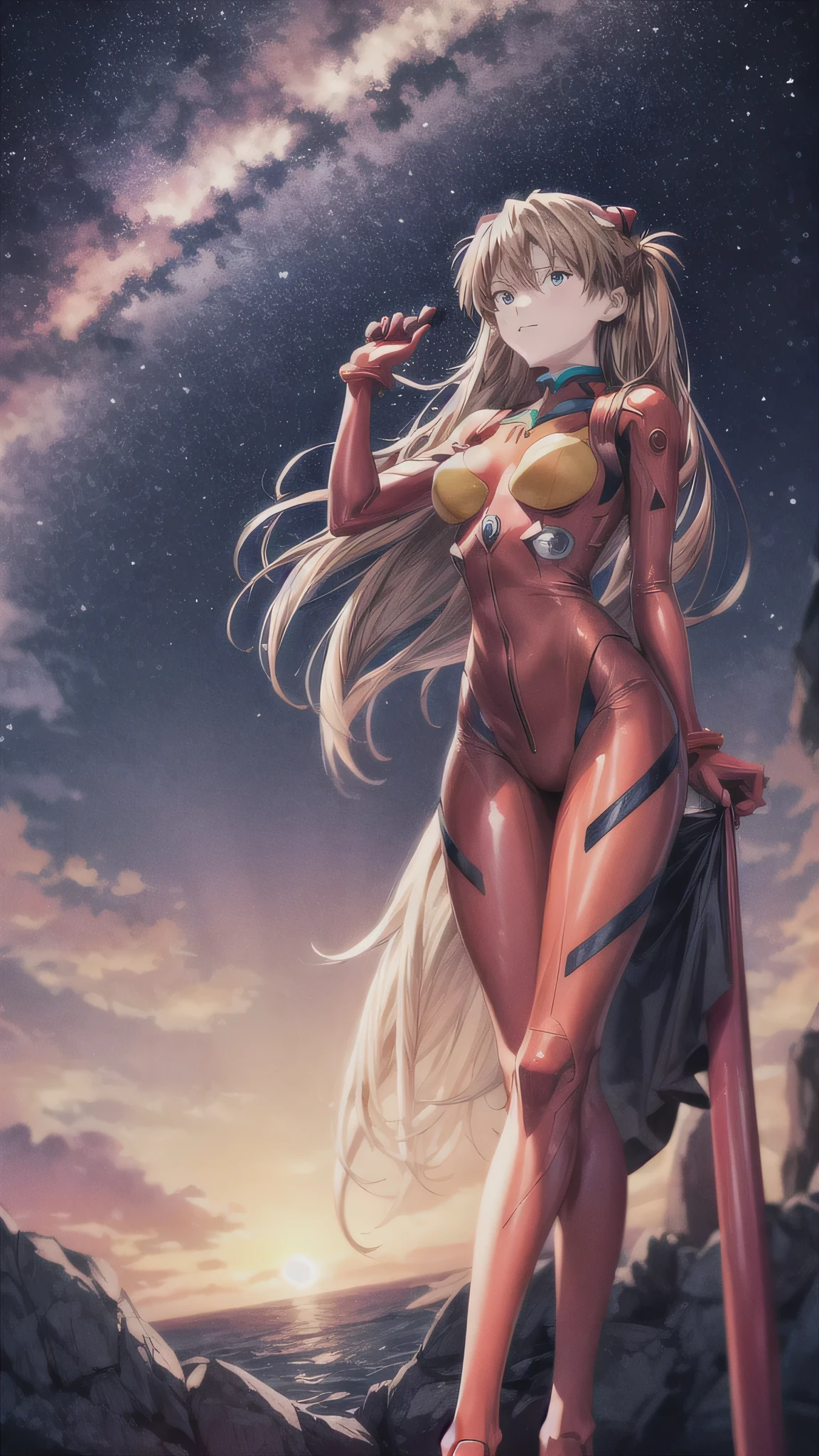 anime girl with long hair，Holding a sword in hand, asuka, asuka langley sohryu, asuka langley, Asuka Langley Soryu, asuka suit under clothes!, asuka langley souryuu, full body zenkai! asuka suit, beautiful asuka from evangelion, portrait of asuka langley soryu, Zerotwo