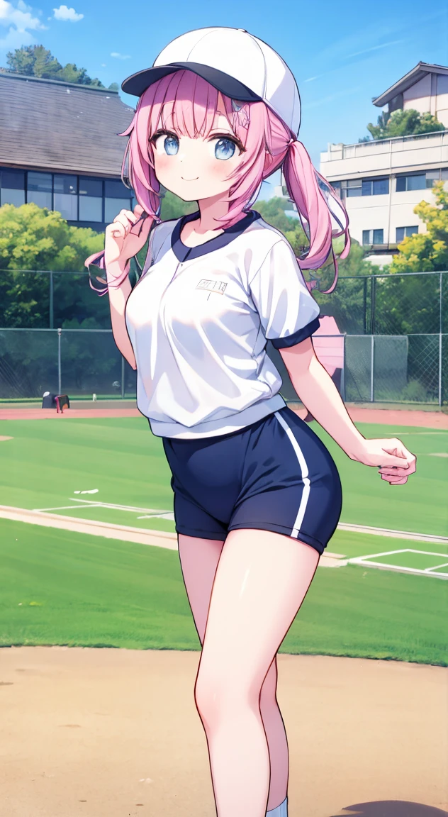  best quality,cute,Hololive Hiroi Koyori,Baseball cap,standing,winter School gym suit,School building,Ground,Smile,