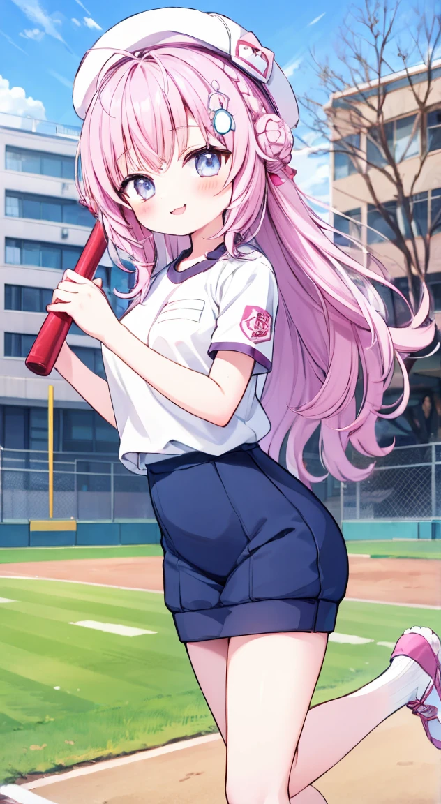  best quality,cute,Hololive Hiroi Koyori,Baseball cap,standing,winter School gym suit,School building,Ground,Smile,