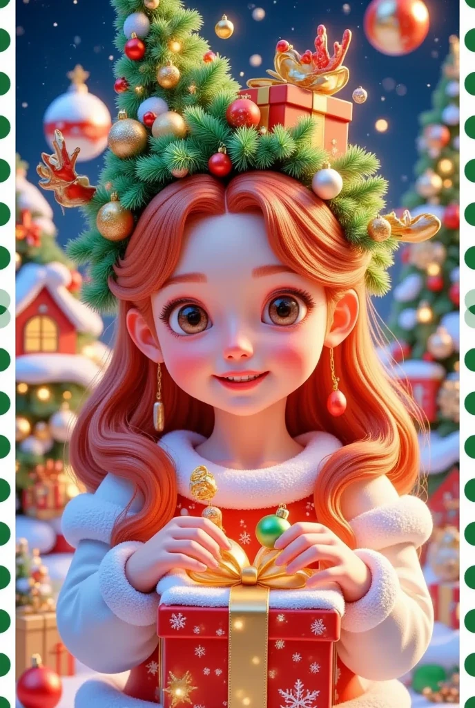 A girl is holding a gift m in front of a Christmas letter, 8K)),  Official Works ,  profile picture,  by Luis Miranda , Fan Art, 🕹️ 😎 🔫 🤖 🚬,  cute detailed digital art ,  MOVIE ARTWORK , 3D mobile game icon, 3D Animation Movies, 8K detail, 8 k detail, Official illustrations