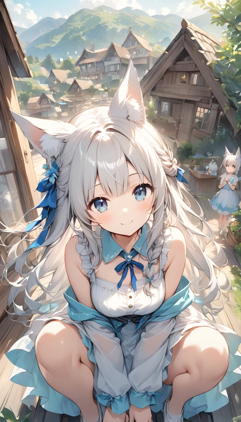 in woods White rabbit with carrots and long ears, long white ears、I'm with a girl with long blue hair and a chibi character。This is a lovely white and blue sexy outfit。White panty、Dark eyes。cute forest creature, Cute mushrooms also grow、Lovely digital painting, cute detailed digital art, the squirrel king, adorable digital art, cute cartoon characters, cute character, Adorable creatures, cas, official illustrations, offcial art, a squirrel, maplestory mouse, astri lohne, cute 3d render