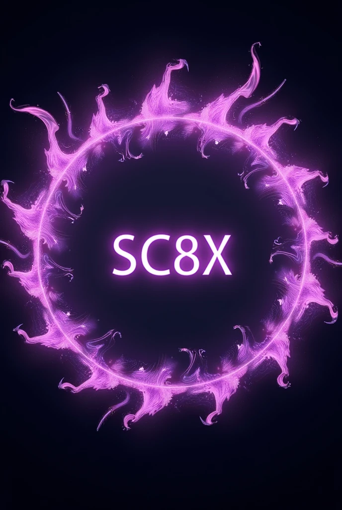I want a circular picture with SC8X in the middle in purple colors and on the inside edges there is fire in purple colors and a background in black colors