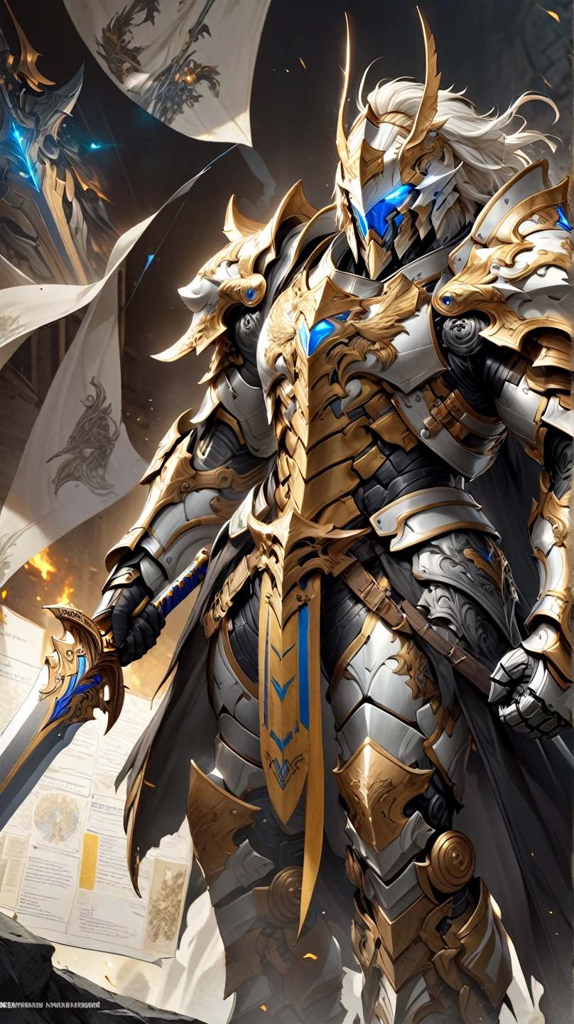  close-up：Wearing armor、 Person with Sword and Shield , Concept map，Created by Jeonseok Lee  ,  Artstation Contest Winner , Fantasy Art, Male Paladin, a human Male Paladin, Ares, Wears Heavy Full Body Armor and Sword, Fantasy Paladin,  Strong Fantasy Knight ,  Heavy White and Gold Armor , Armored Warrior , From Pathfinder , Epic Paladin Armor , Knight in armor.Full body picture
