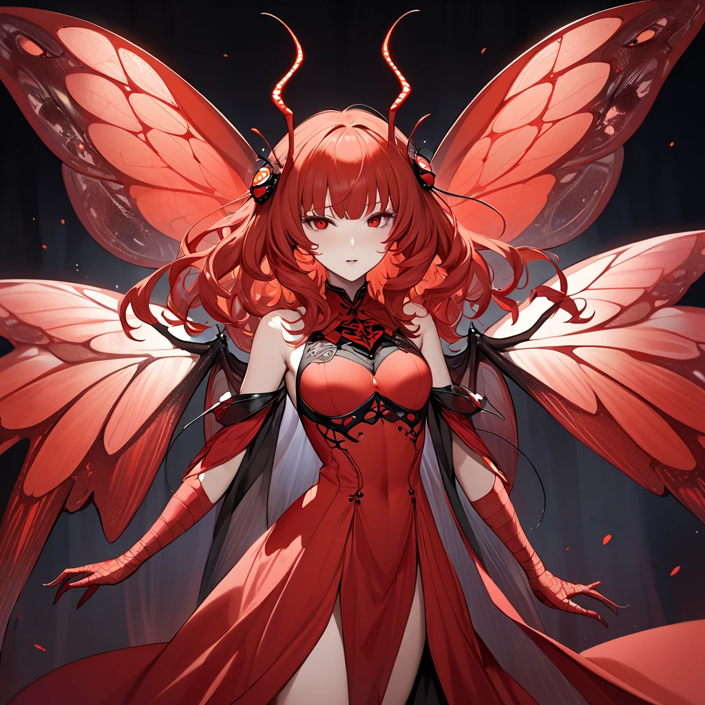 The beautiful female fly devil who has completely become an alien fly devil in body and mind is a female demon of the foreign fly with naked red hair, has compound eyes of flies, and has fly antennae and fly wings、(( best quality)), ((masterpiece)), ( Details), （ perfect face）,The Devil's Woman is a red-haired Celica with excellent proportions The Naked Woman of the Flies Devil 