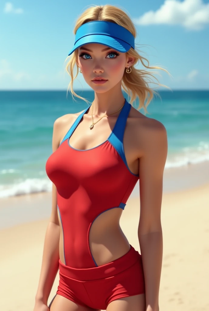 Hot nage 15 ld girl wing  red wetsuit she has blond hair and freckles her tits are bigger she is standing on the beach her belly is slim and her ass is bigger her belly is slim she has dark blue eyes her ass is curved and suit is geting eat by her pussy her hair is wet 