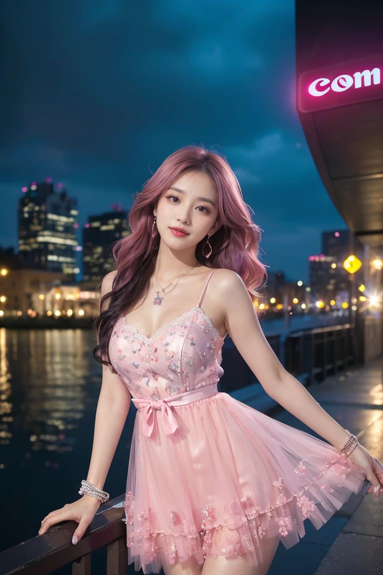((((brown hair, medium hair)))), best quality, 8K, HDR, highres, absurdres:1.2, blurry background, bokeh:1.2, Photography, (RAW photo:1.2), (photorealistic:1.4), (masterpiece:1.3), (intricate details:1.2), 1girl, solo, japanese girl, delicate, beautiful detailed, (detailed eyes), (detailed facial features), petite, (((large breasts))), skin tight, (looking_at_viewer), from_front, (skinny), (best quality:1.4), (ultra highres:1.2), cinema light, (extreme detailed illustration), (lipgloss, best quality, ultra highres, depth of field, caustics, Broad lighting, natural shading, 85mm, f/1.4, ISO 200, 1/160s:0.75),1girl, solo,   <lora:koreanDollLikeness_v10:0.25> , <lora:Japanese-doll-likeness:0.25>, <lora:japaneseDollLikeness_v10:0.15>,  <lora:yaeMikoRealistic_yaemikoMixed:0.35>, (((smile))), (((pink organza dress))),(ulzzang-6500-v1.1:0.5), (pureerosface_v1:0.5), simple background