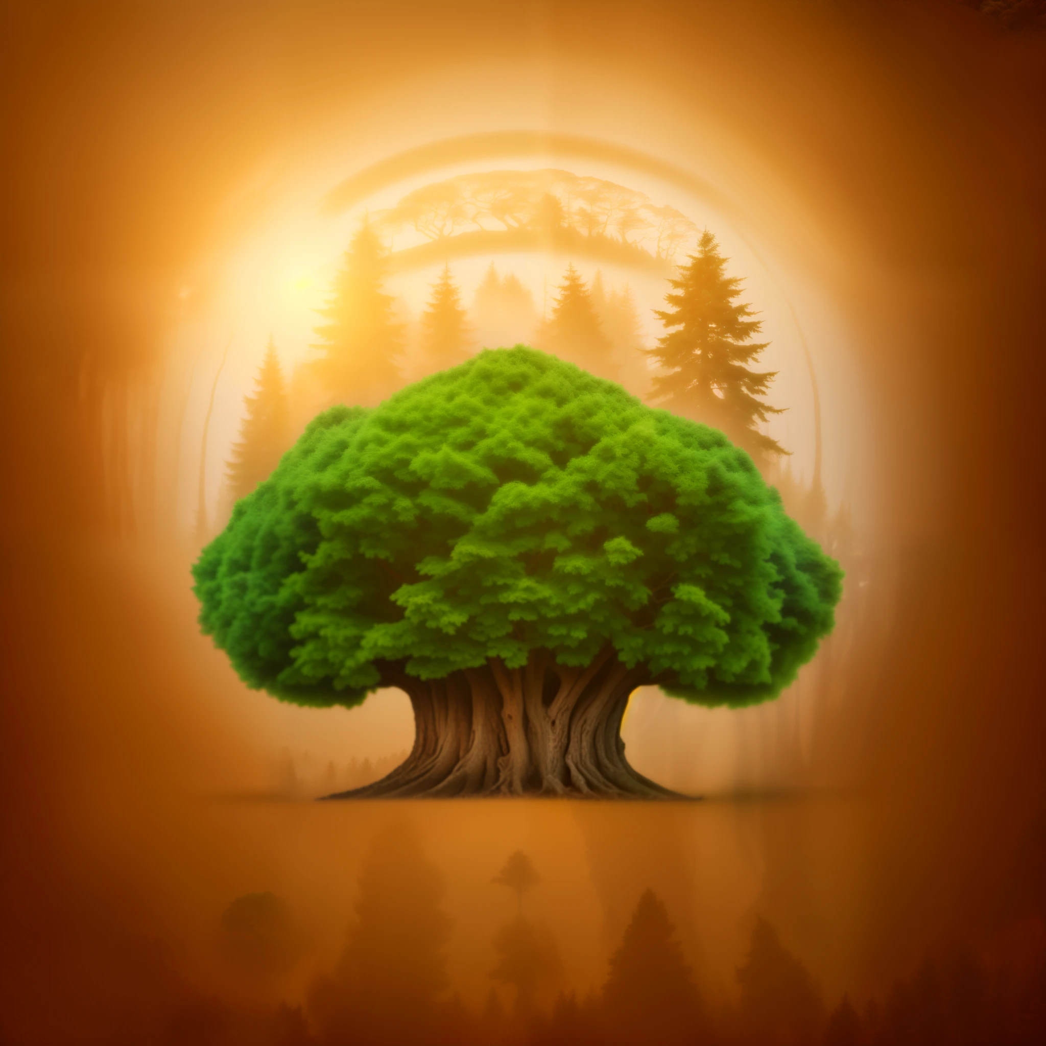 a picture of a logo with a tree in the middle, on clear background, 