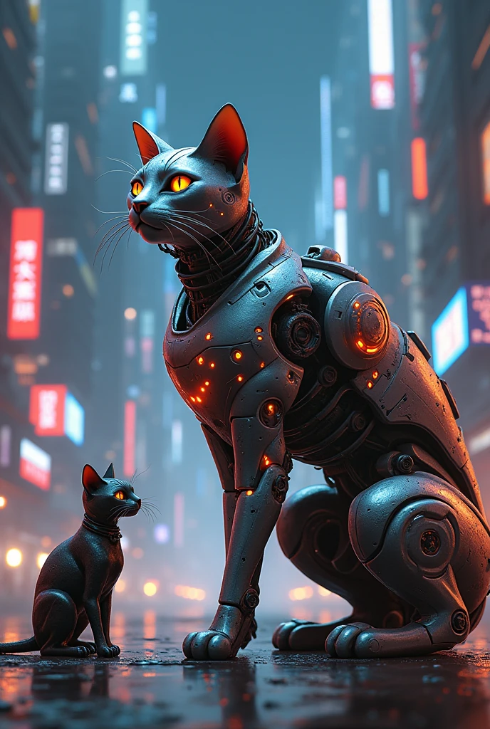 <lora:ShinobiTech-20:0.9>, shinobitech , scifi, shinobi, bulky metal , (cyberpunk:1.1) , neon lights,
(cats:1.2),