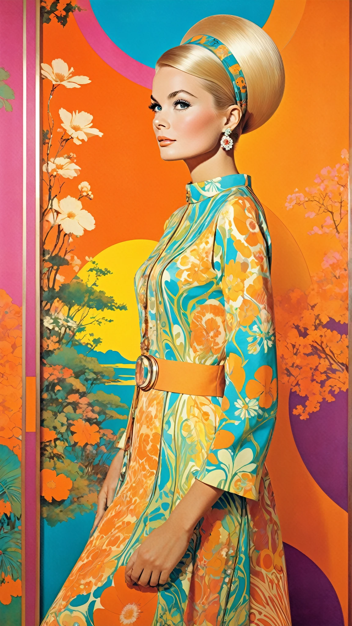 jugendstil 1960's psychedelic epic full body gogo clothes portrait by John Pitre and Marimekko, 1960s elements, California dreaming, serialism, upscaled, vintage, beautiful breathtaking fascinating elegant 
Multiple designs and colors, 1960s spirit, Grace Kelly 