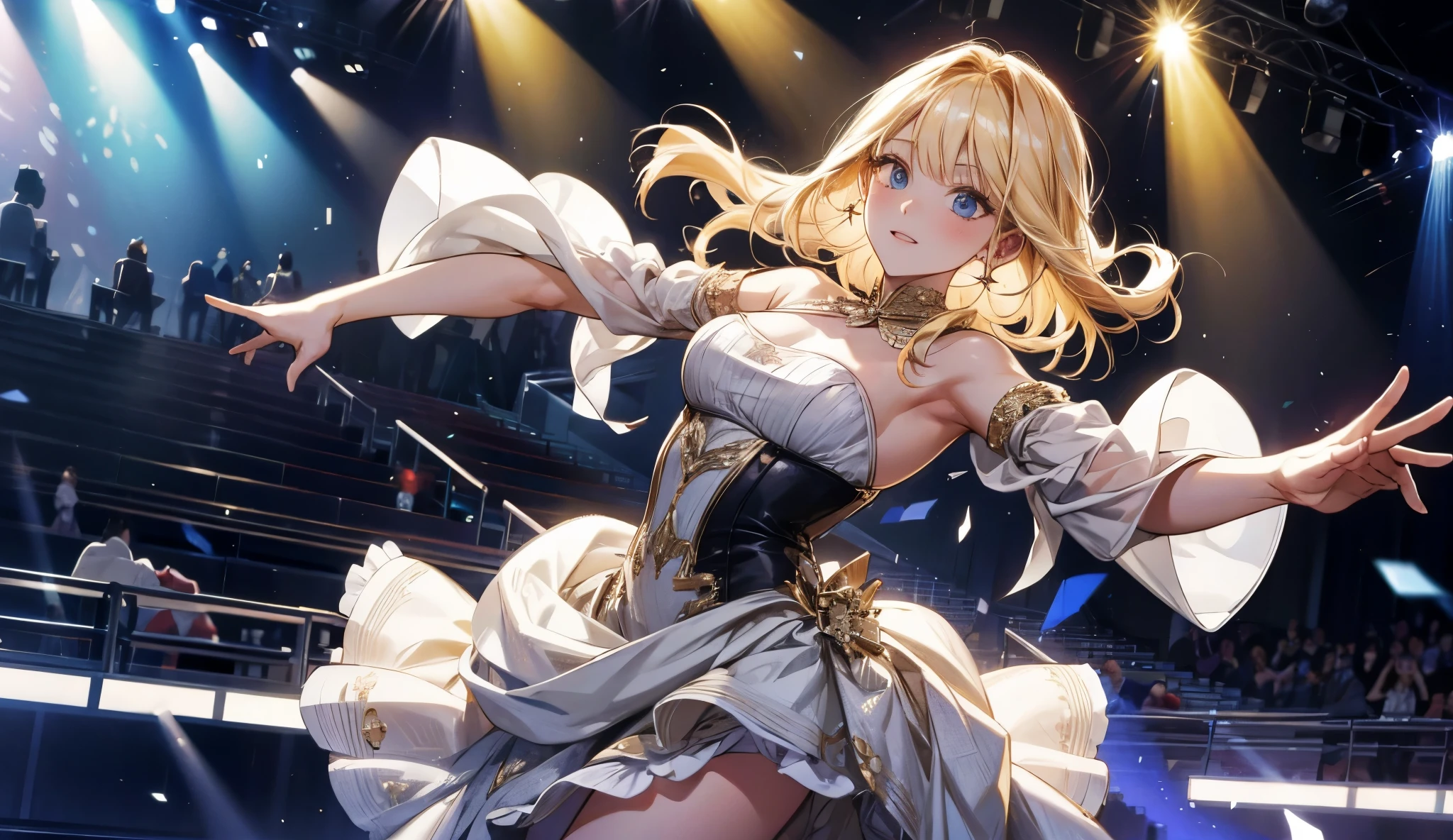village field peasant dancer woman, 24-year-old female, (beautiful detailed bright eyes), (beautiful and delicate face detail), magic lights, magic necklace, sundress, neckline, (lacy), ([[forest:field:0.05]:village:0.1]:1.3), train on background, magic technologies, futurism, fantasy, magic, silk, 1girl, ((dynamic dance pose)), masterpiece, best quality, decollete, natural breasts, slim body, zettai ryouiki, medium length hair, (full body portrait:1.2), (DUTCH ANGLE:1.7), (beautiful and aesthetic:1.2, fractal art:1.4), 16K, HDR, RTX, Ray Tracing, Radiosity, Anisotropic Filtering, Subsurface Scattering, metallic reflections, (magic lights), best quality, Detailed, Realistic, 4k highly detailed digital art, (cool_color), extremely detailed CG unity 8k wallpaper, cinematic lighting, vibrant colors