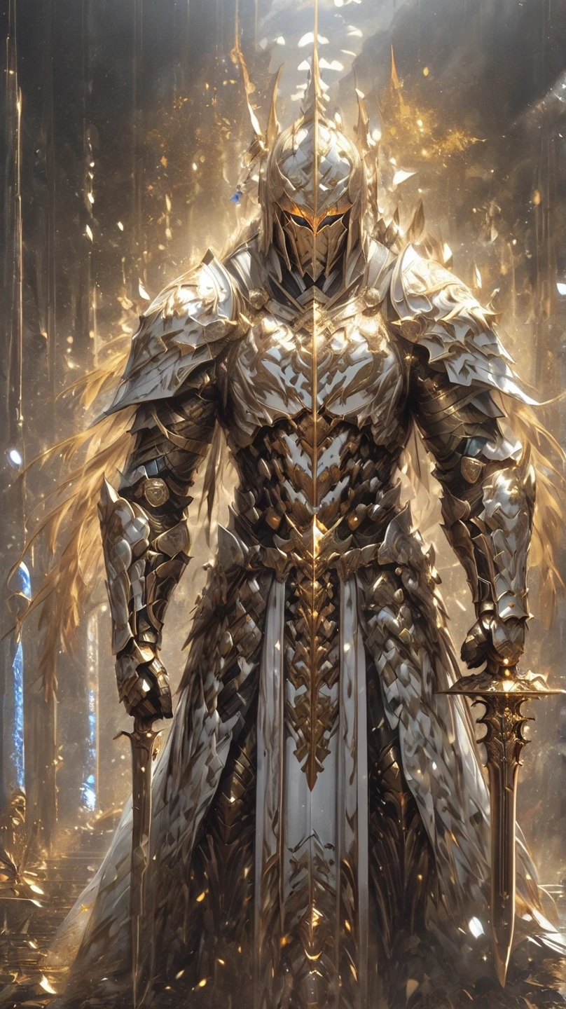  close-up：Wearing armor、Man holding a sword, Concept map，Created by Jeonseok Lee  ,  Artstation Contest Winner , Fantasy Art, Male Paladin, a human Male Paladin, Ares, Wears Heavy Full Body Armor and Sword, Fantasy Paladin,  Strong Fantasy Knight ,  Heavy White and Gold Armor , Armored Warrior , From Pathfinder , Epic Paladin Armor , Knight in armor.Full body picture
