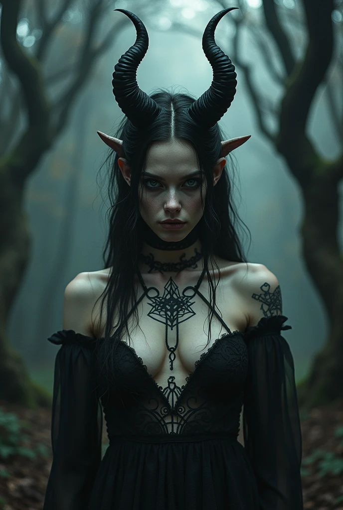 girl, topless, glowing eyes, horns, pentagram, baphomet, dark fantasy, dark gothic, occult, dark magic, dark occult, dark ritual, dark magic ritual, dark fantasy portrait, dark gothic portrait, dark occult portrait, dark magic portrait, dark ritual portrait, dark fantasy character, dark gothic character, dark occult character, dark magic character, dark ritual character, high detail, 8k, hyperrealistic, chiaroscuro lighting, dramatic lighting, dramatic shadows, moody lighting, cinematic lighting, dramatic atmosphere, dark and moody, dark and brooding, dark and mysterious, dark and ominous, dark and foreboding, dark and sinister, dark and haunting, dark and sinister