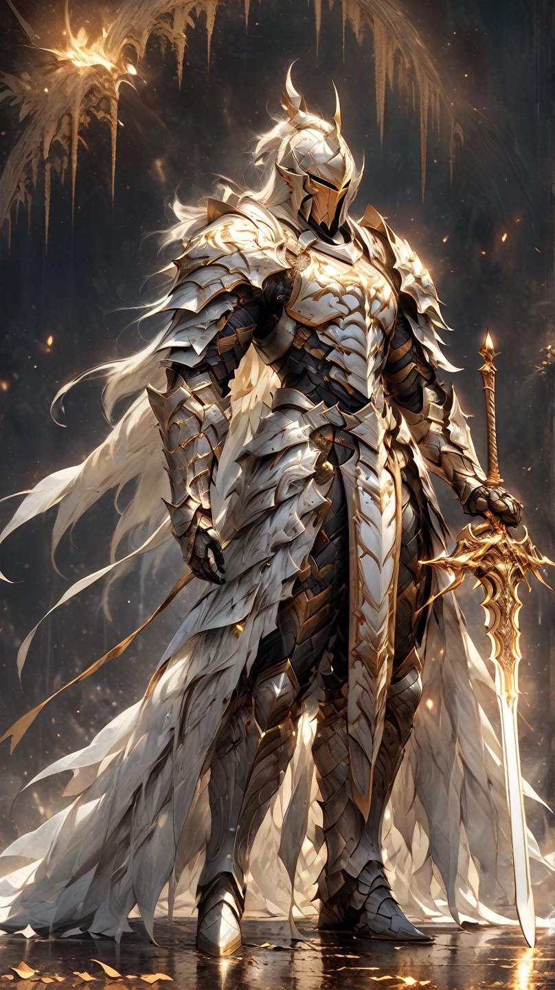  close-up：Wearing armor、Man holding a sword, Concept map，Created by Jeonseok Lee  ,  Artstation Contest Winner , Fantasy Art, Male Paladin, a human Male Paladin, Ares, Wears Heavy Full Body Armor and Sword, Fantasy Paladin,  Strong Fantasy Knight ,  Heavy White and Gold Armor , Armored Warrior , From Pathfinder , Epic Paladin Armor , Knight in armor.Full body picture
