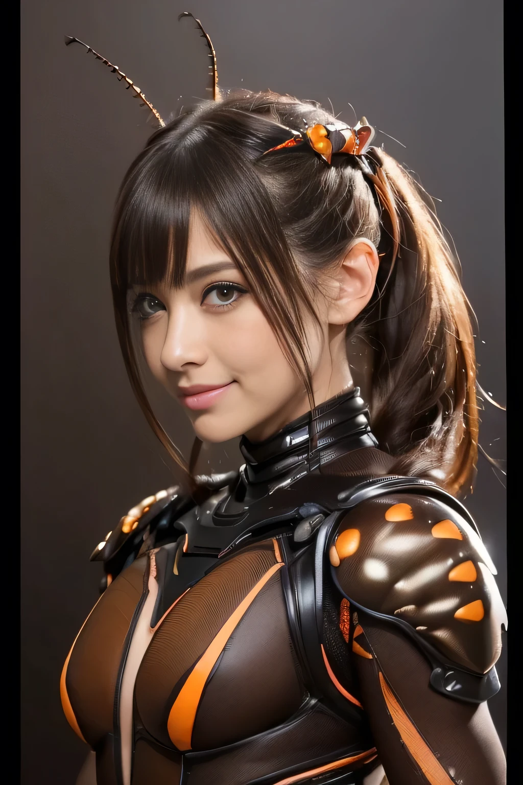 (high resolution,masterpiece,best quality,extremely detailed CG, anime, official art:1.4), realistic, photo, amazing fine details, all intricate, gloss and shiny,awesome many layers, 8k wall paper, 3d, sketch, kawaii, illustration,( solo:1.4), perfect female proportion,villainess, (fusion of dark brown cockroach and lady:1.4), (brown cockroach form lady:1.2), (brown cockroach lady:1.2), (fusion:1.2), (solo:1.4), (evil smile:1.2), muscular, abs, (cockroach brown exoskeleton bio insect suit:1.4), (cockroach brown exoskeleton bio insect armor:1.2), (brown transparency cockroach wing:1.4), (brown cockroach antennae:1.3),