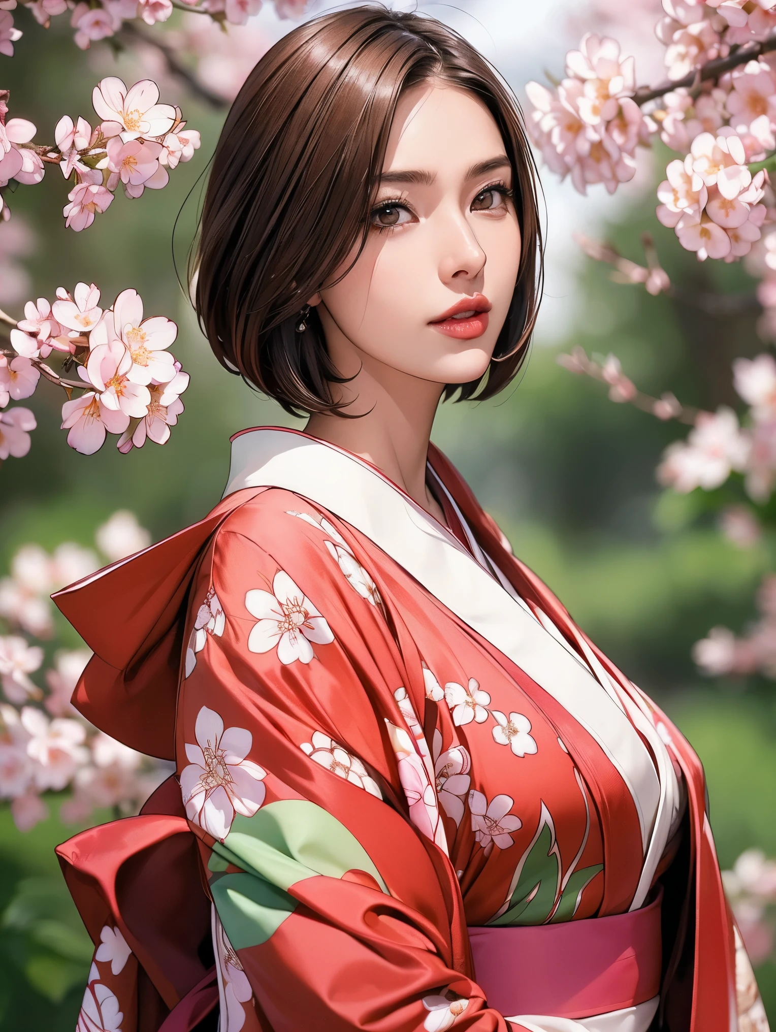 Highly detailed CG unity 8k wallpaper, with the best quality, super detailed pussy, Representative works, Reality, realistic pictures, Highly detailed cute girl, 25 years old, ((japanese, kimono, rush)) , round eyes, large breasts, hair ornaments