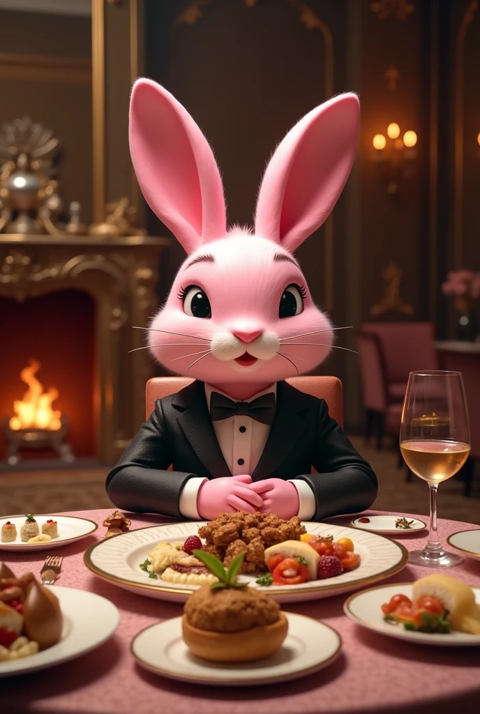 judyhopps, purple eyes, rabbit, rabbit ears, rabbit girl, (((black skirt suit))), (((tuxedo))), (((three-piece suit))), (((dress shirt))), (((black bowtie))), (((black blazer))), (((dinner jacket))), ((waistcoat)), double-breasted waistcoat, (((satin bodycon miniskirt))), pocket square, cufflinks, makeup, eyeshadow, mascara, eyeliner, sultry, blowjob, fellatio, deepthroat, facefuck, oral sex, high heels, cum on face, male tiger, size difference, short, squatting, bukkake, multiple penises, blowbang, cum covered, messy, cum on clothes, smile