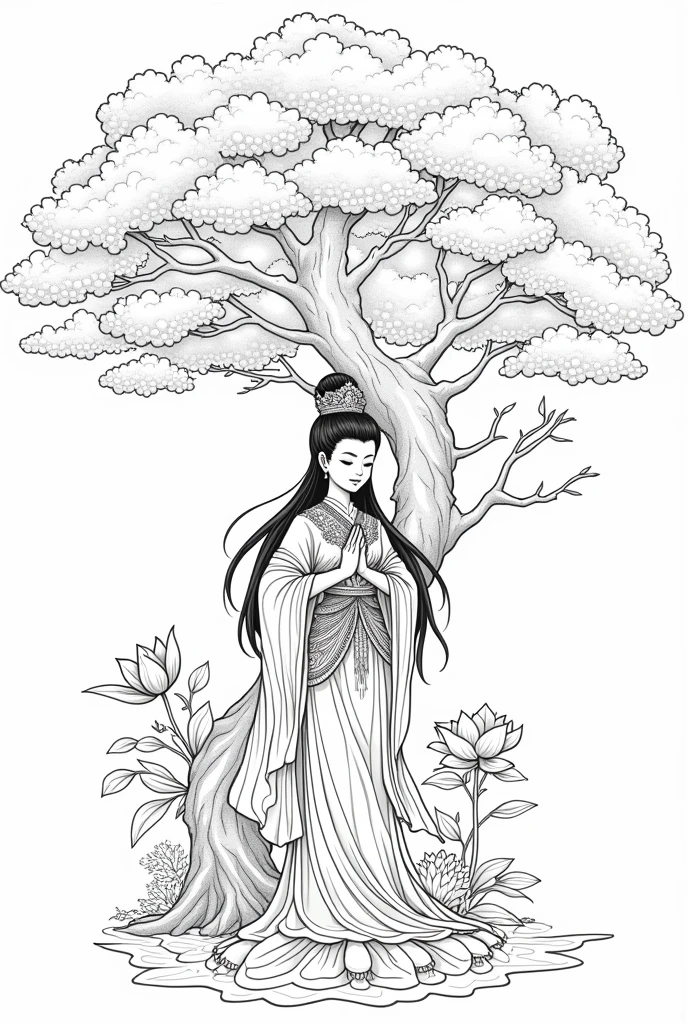 A painting of a woman sitting in a wooden cart with a lotus seat, three heads and eight arms, a pig, a goddess. Extremely high detail, inspired by Shoda Tahara, Bodhisattva, Line Art, Extremely Detailed Goddess Shots, Indian Goddess of Wealth, Line Art, Enchanting Goddess, Ancient Chinese Goddess, Color Nature, Coloring Pages, Line Art Illustration, Line Drawing, Full Page Illustration