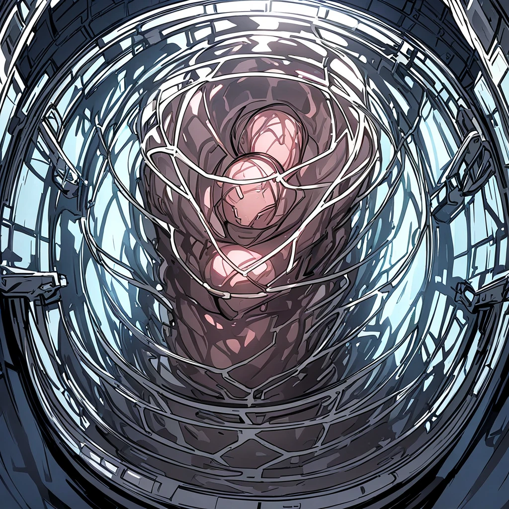 Anime, high detailed, full body, 1 petite girl Wearing bodysuit sleeping floating submerged into water inside a containment tank, arterial probes and tubes, in a lab