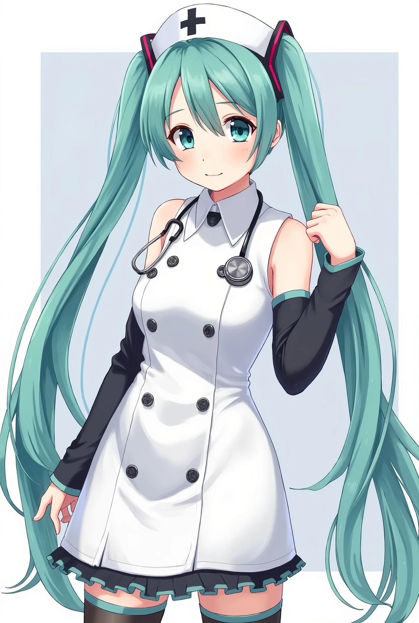 (masterpiece、 best quality、 best quality、 Official Art、 beautiful and beautiful :1.2)、( one girl who is at ease:1.3) Hatsune Miku、 twin tails, Beautiful breasts,classic nurse